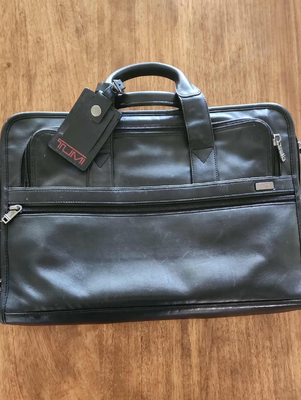 Tumi Black Leather Two-Compartment Briefcase with ID Tag